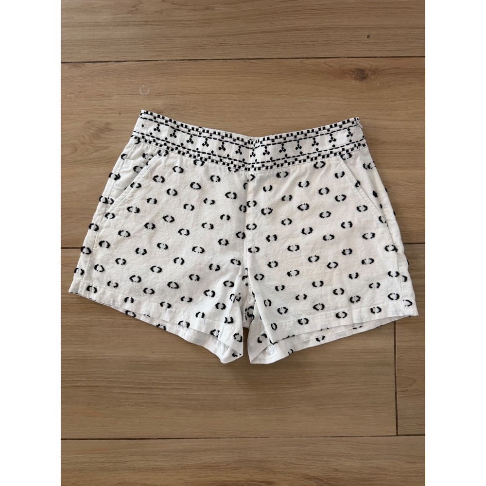 Hei Hei Anthropologie White Black Embroidered Linen Blend Shorts‎ Size 4 Boho